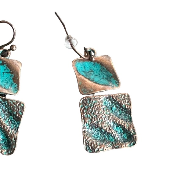 Bronze and Turquoise Square Drop Earrings - Picture 4 of 7